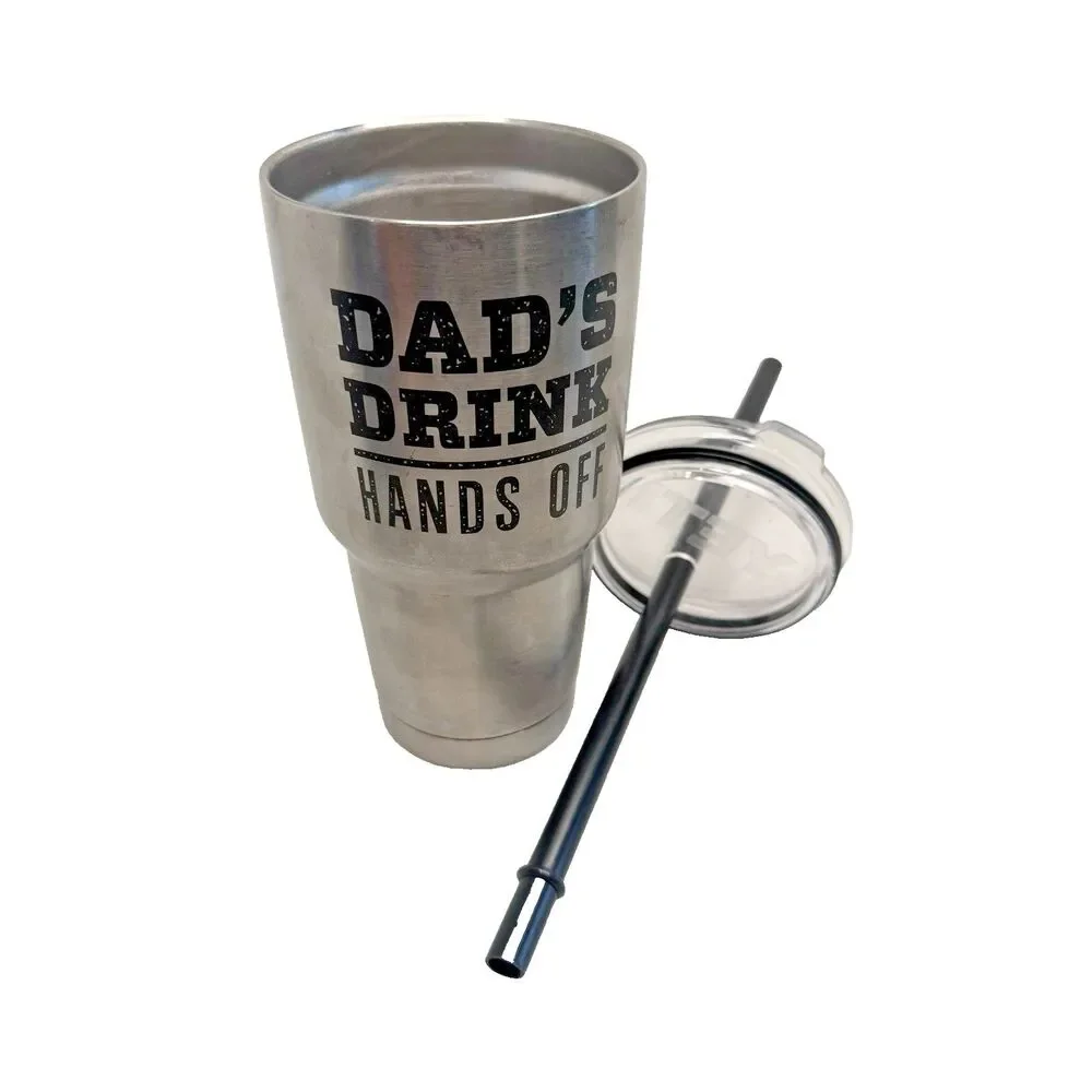 Yeti 40 oz Stainless Steel Tumbler Dad's Drink Hands Off Travel Mug Straw EUC